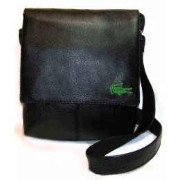 Мужская сумка "Alex"  черная глянцевая с вышивкой крокодил (арт. а06)